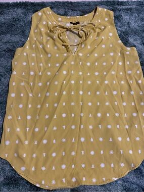 Ann Taylor Sleeveless Tie-Neck Floral Dot Top - Mustard